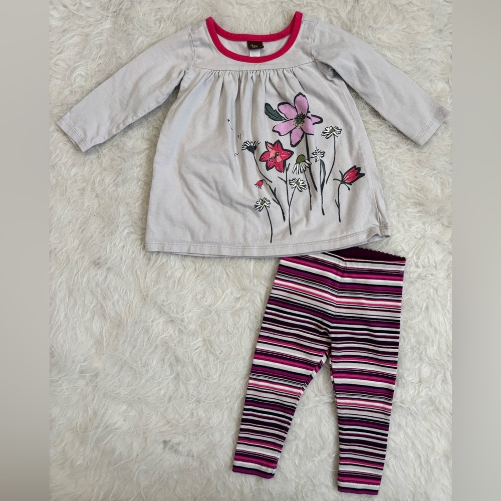 Tea Collection Baby Spring Floral and Striped Cotton Outfit